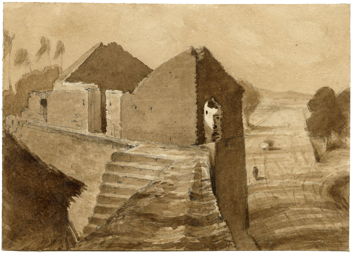 Sir James Peile, Walls of Mhowa, Kathiawar, Gujarat, India – 1864 painting