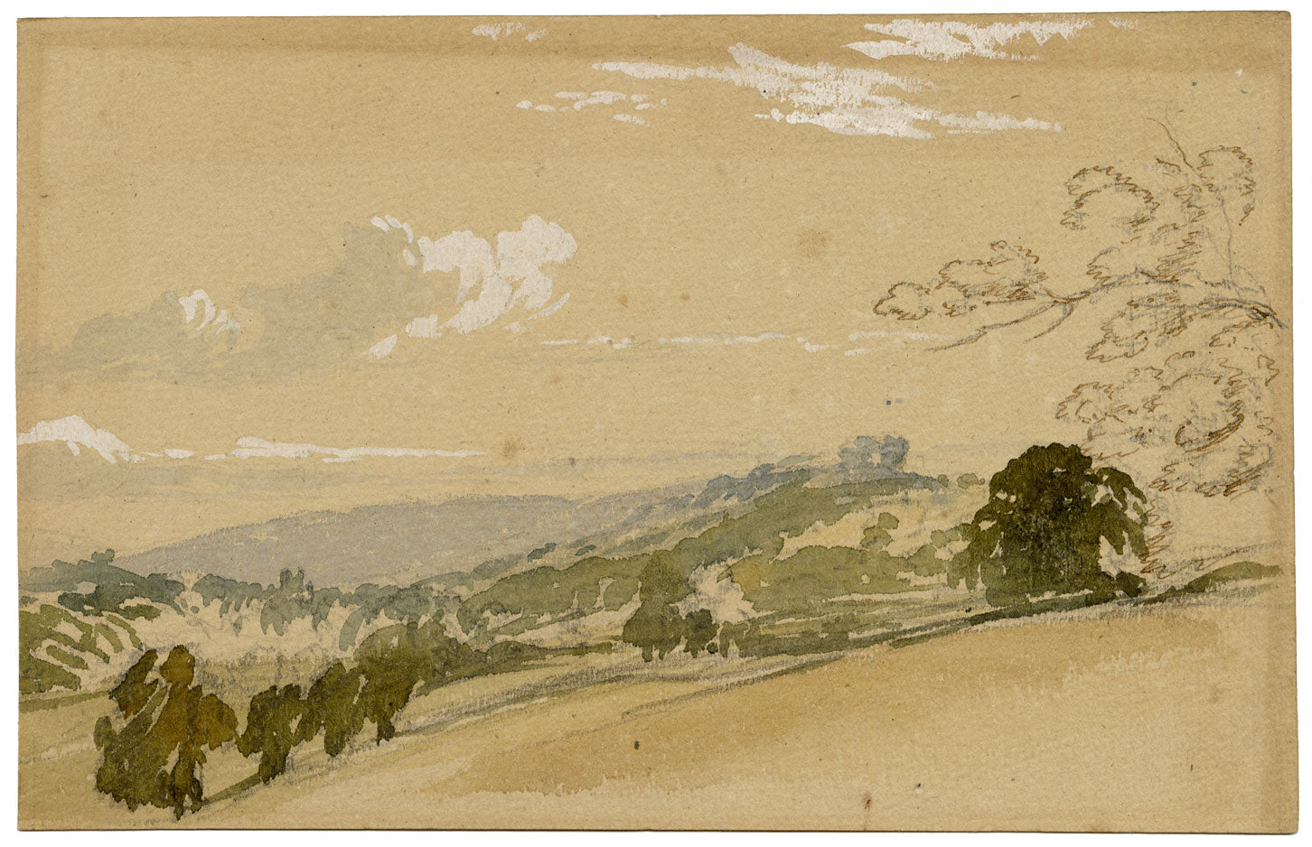 Rolland, Landscape View, Henley-on-Thames – Original 1843 watercolour painting