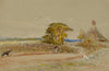 Figure on Coastal Road with Thatched Roundhouse – mid-C19th watercolour painting