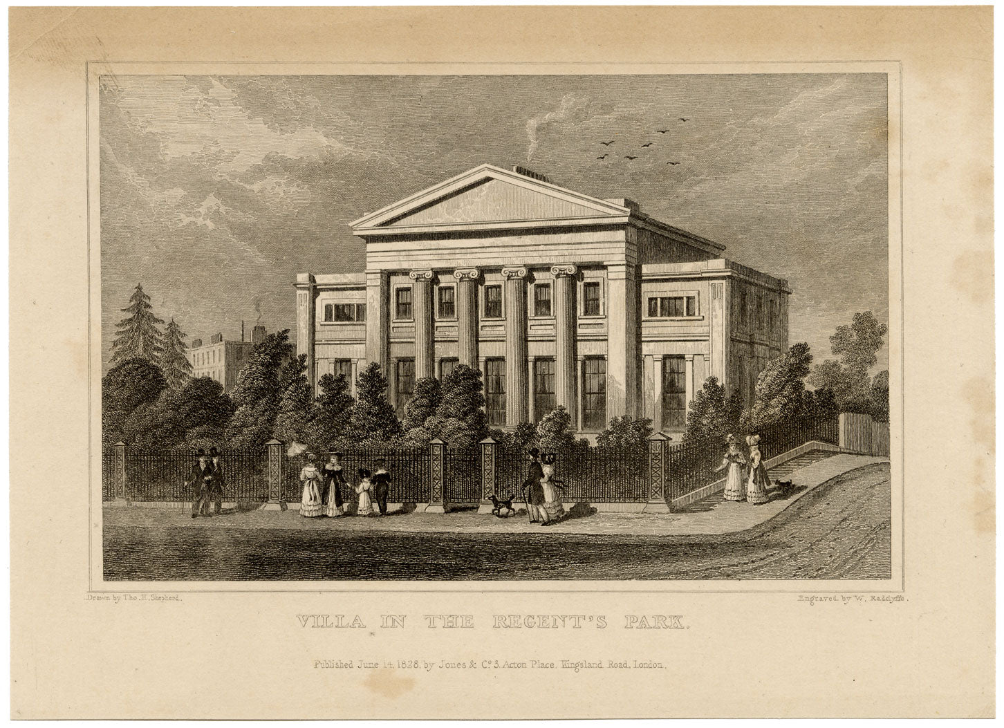 W. Radclyffe after Thomas H. Shepherd, Villa in Regent's Park – 1828 engraving
