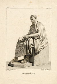 Demosthenes Statue, Greek Statesman & Orator – 18th-century engraving print