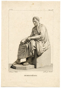 Demosthenes Statue, Greek Statesman & Orator – 18th-century engraving print