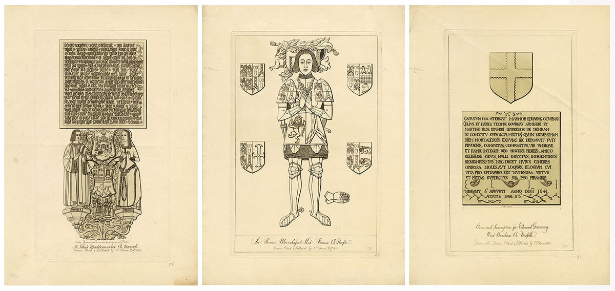 John Sell Cotman, Norfolk Church Architecture – Set of 3 etching prints 1816