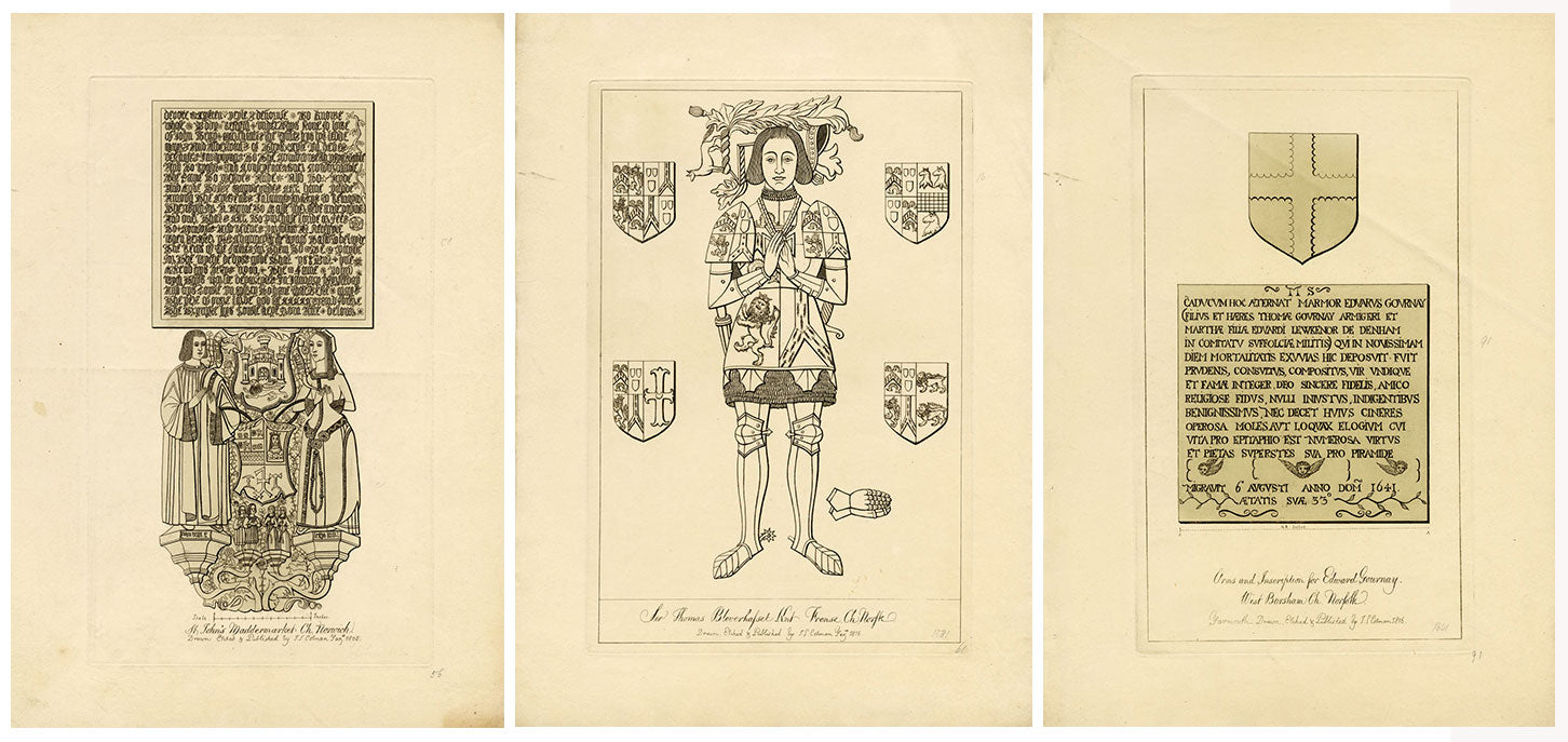 John Sell Cotman, Norfolk Church Architecture – Set of 3 etching prints 1816