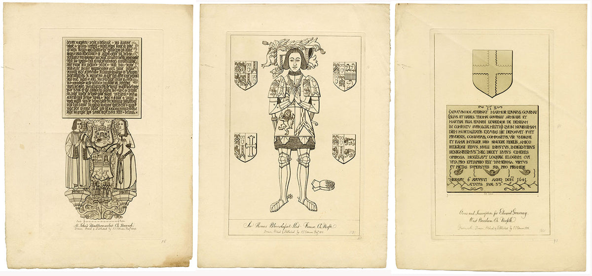 John Sell Cotman, Norfolk Church Architecture – Set of 3 etching prints 1816