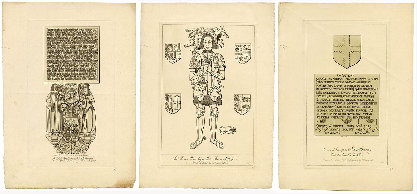 John Sell Cotman, Arquitectura de la iglesia de Norfolk – Conjunto de tres grabados al aguafuerte, 1816