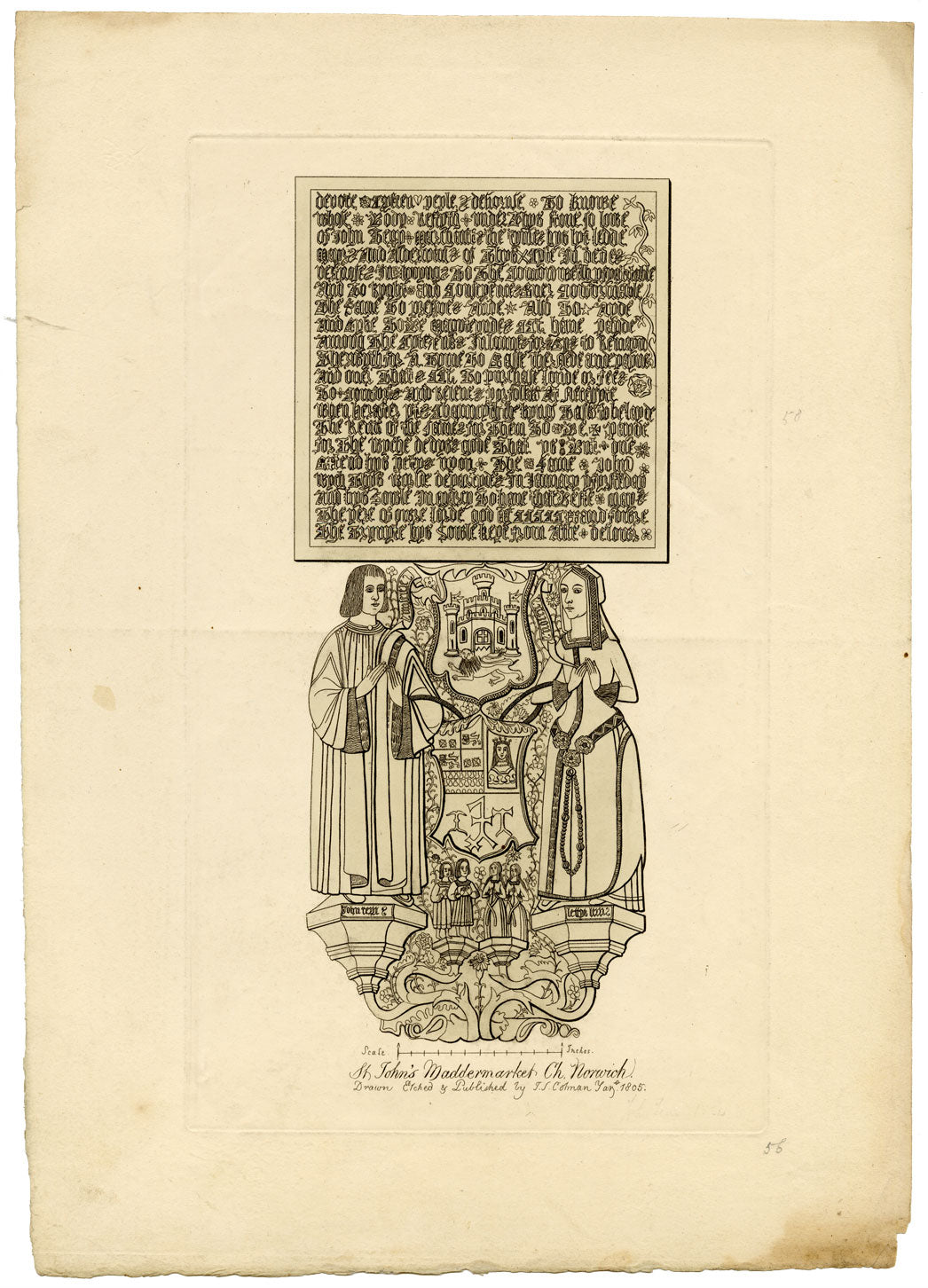 John Sell Cotman, Arquitectura de la iglesia de Norfolk – Conjunto de tres grabados al aguafuerte, 1816