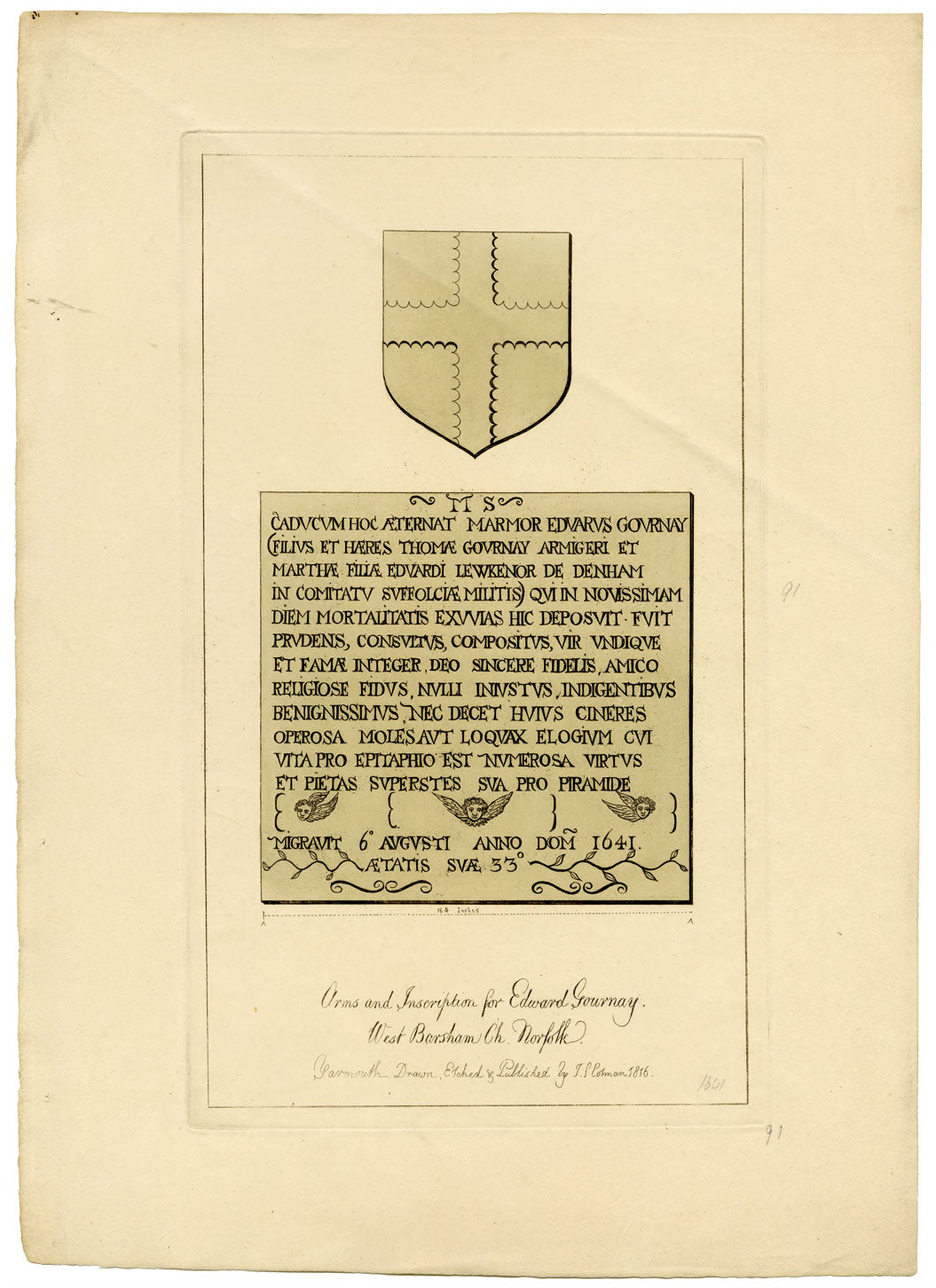 John Sell Cotman, Arquitectura de la iglesia de Norfolk – Conjunto de tres grabados al aguafuerte, 1816