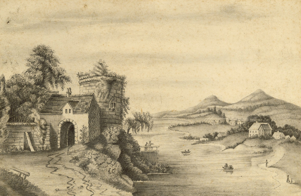 Lakeside Gatehouse & Tower – Original early 19th-century graphite drawing