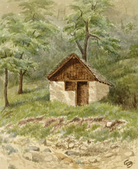L.S., Hut by Lake Thun, Switzerland – late 19th-century watercolour painting