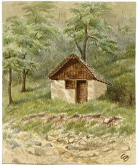 LS, Capanna sul lago di Thun, Svizzera – acquerello di fine Ottocento