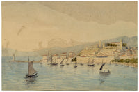 Cannes dalla baia, Costa Azzurra – Acquerello originale del XIX secolo