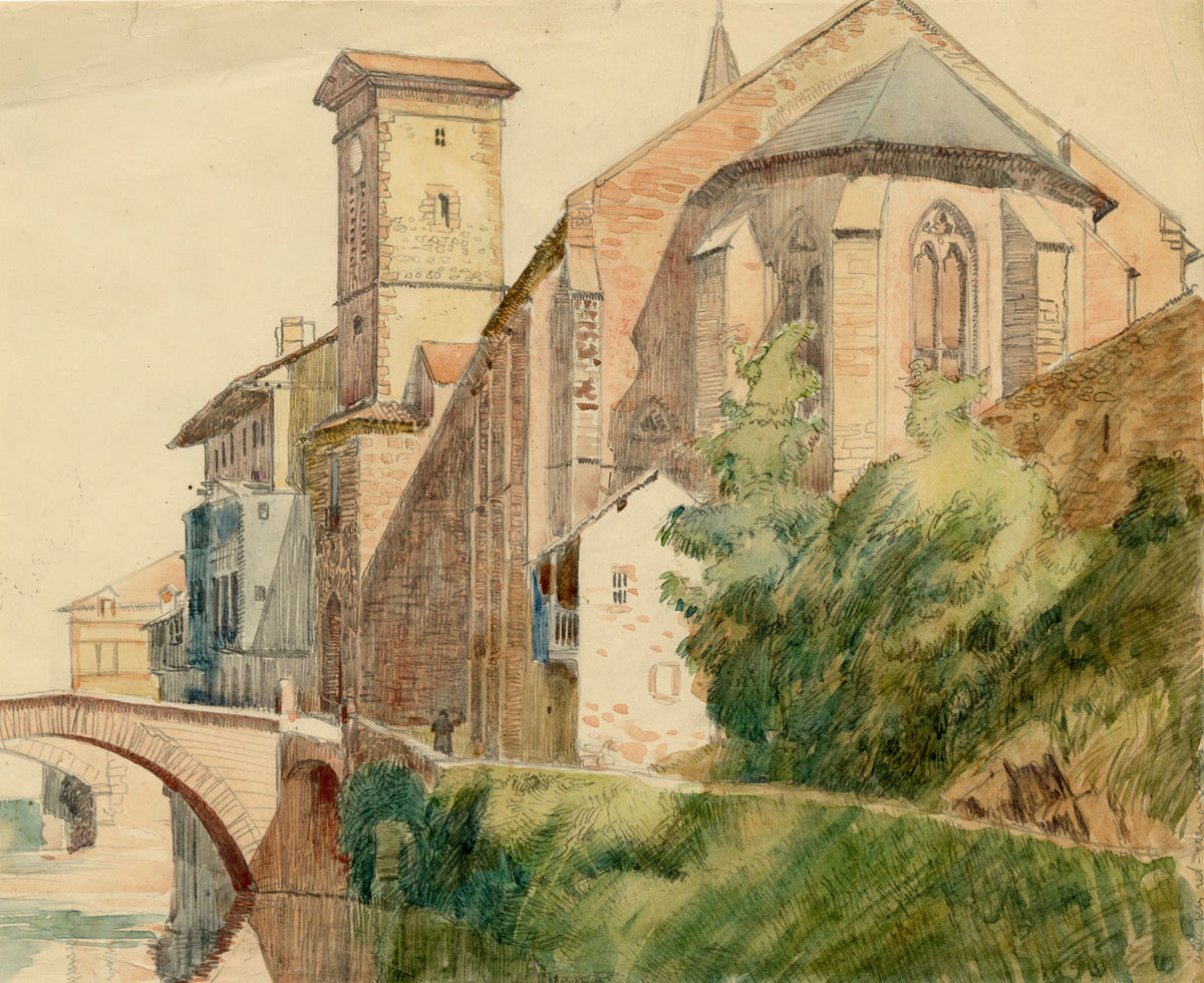 Eleanor Hughes RI, Saint-Jean-Pied-de-Port, Pyrenees, France – 1920 watercolour