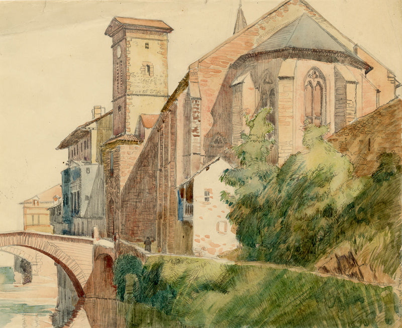 Eleanor Hughes RI, Saint-Jean-Pied-de-Port, Pyrenees, France – 1920 watercolour