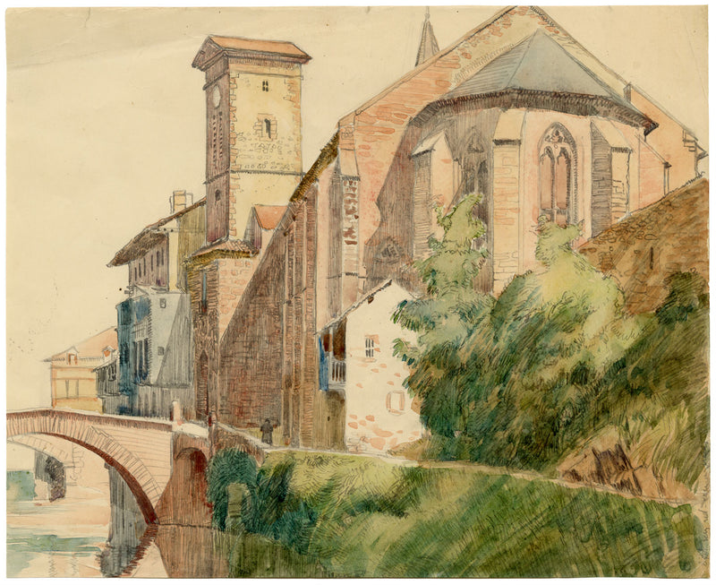 Eleanor Hughes RI, Saint-Jean-Pied-de-Port, Pirenei, Francia – acquerello del 1920