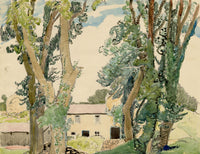 Eleanor Hughes RI, Farmhouse through Trees, East Sussex – 1920 watercolour