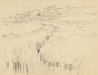 Eleanor Hughes RI, Udimore Landscape, East Sussex – 1920 graphite drawing