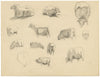 Eleanor Hughes RI, Sheet of Sheep Studies – Original 1920 graphite drawing