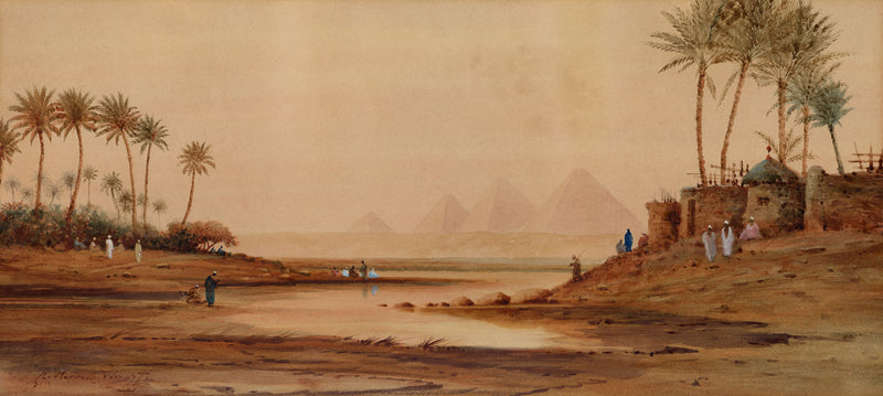 Robert Murdoch Wright, River Nile & Pyramids of Giza, Egypt – 1900 watercolour