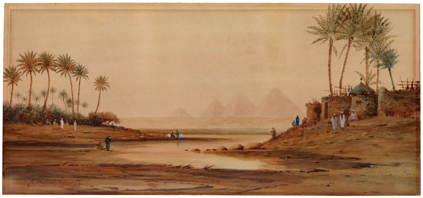 Robert Murdoch Wright, River Nile & Pyramids of Giza, Egypt – 1900 watercolour