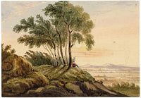 M.A. (Ricketts) Buckland, Landscape View at Sunset, Bengal – 1843 watercolour