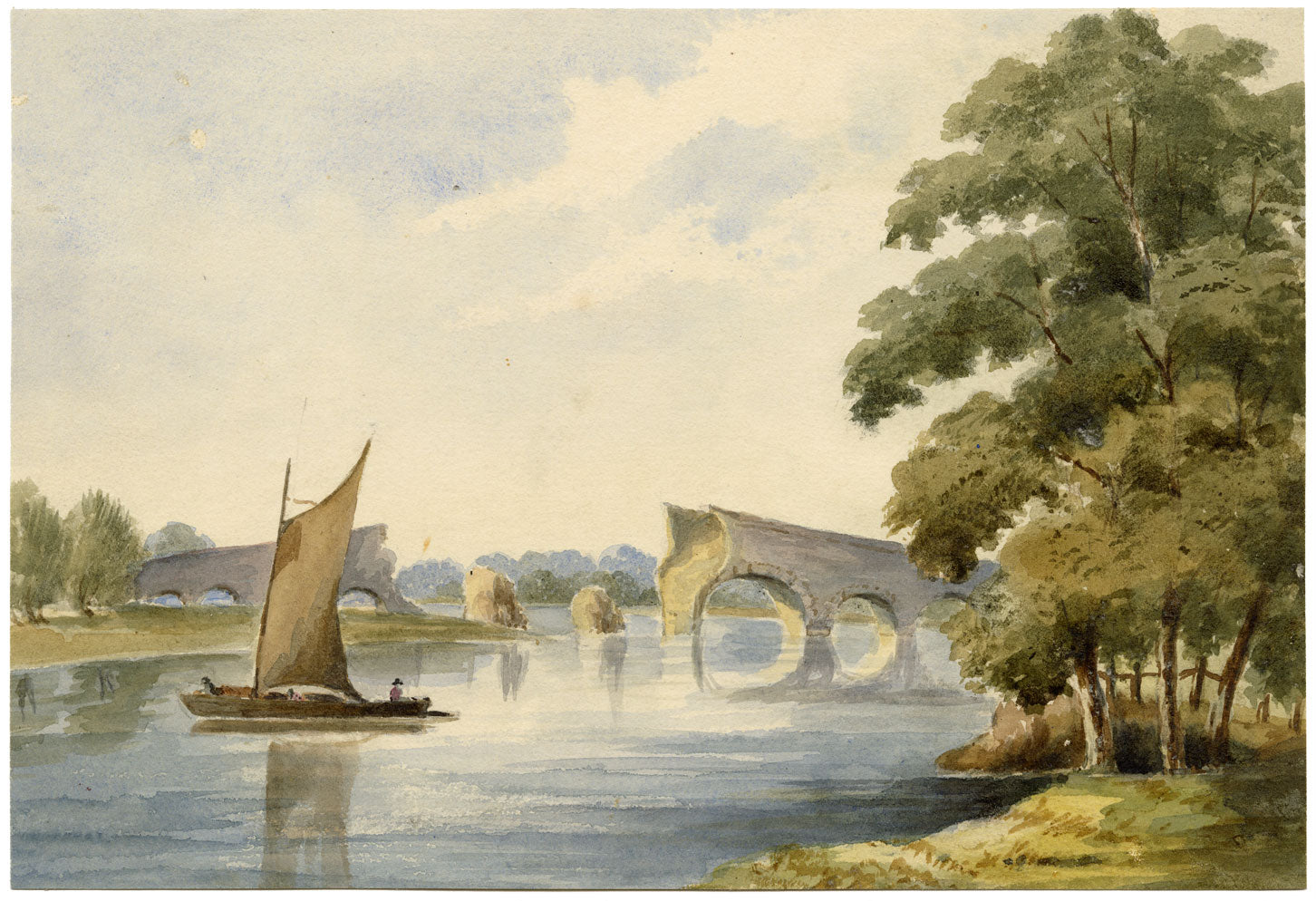 M.A. (Ricketts) Buckland, Arched Bridge Ruin, Possibly Bengal – c.1840s painting