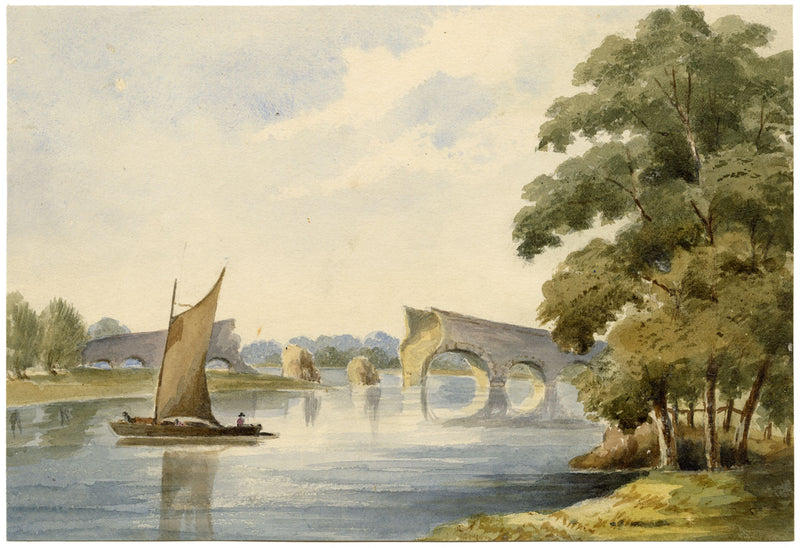 M.A. (Ricketts) Buckland, Arched Bridge Ruin, Possibly Bengal – c.1840s painting
