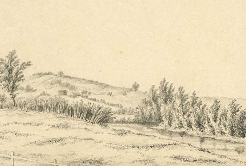 Jane Hester Ricketts, River Itchen near Winchester – c.1840s graphite drawing
