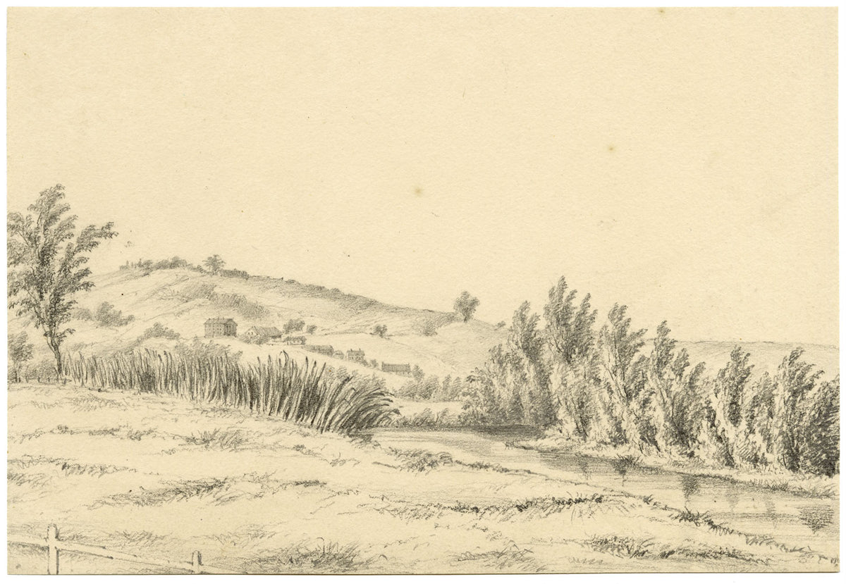 Jane Hester Ricketts, River Itchen near Winchester – c.1840s graphite drawing