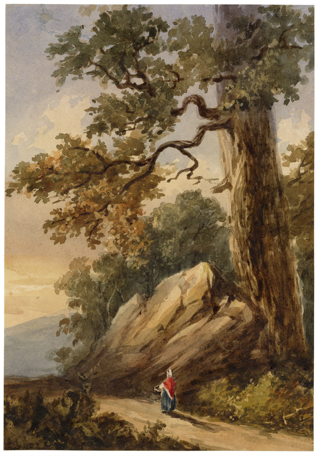 Circle of James Ward RA, Trees by Rocky Path – early C19th watercolour painting
