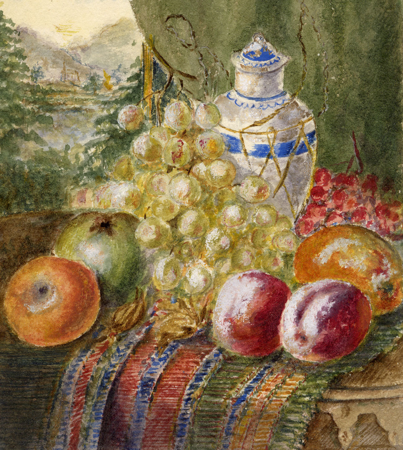 Still Life with Ginger Jar & Fruit – late 19th-century watercolour painting