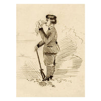 Huntsman with Rifle in Miniature – Original late 19th-century pen & ink drawing