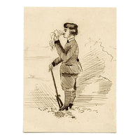 Huntsman with Rifle in Miniature – Original late 19th-century pen & ink drawing
