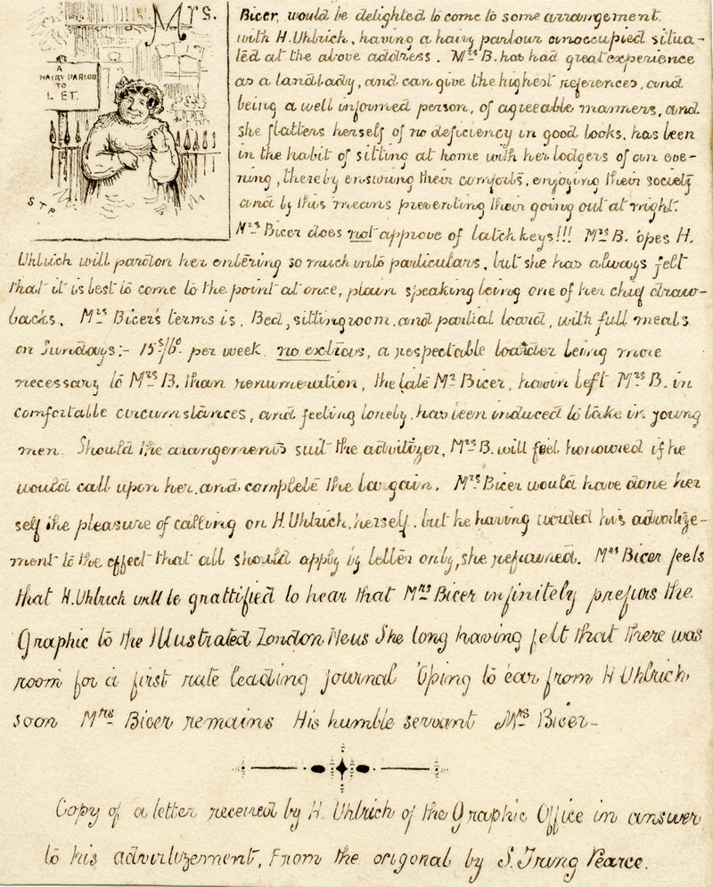 Satirical Handwritten Letter to The Graphic Newspaper – late 19th-century