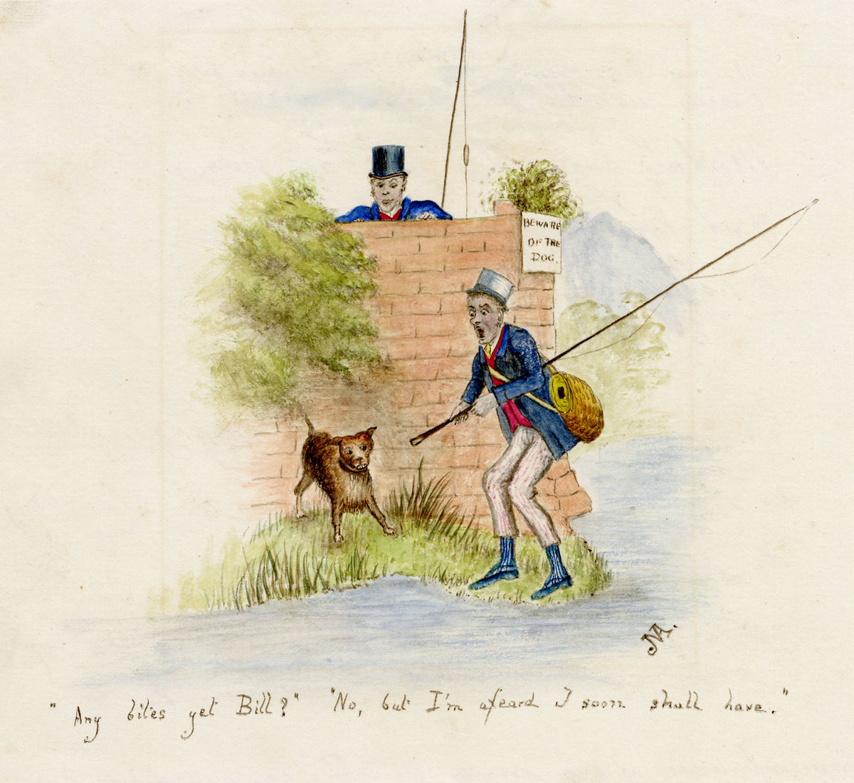 M.A., Angler Cartoon from Sketches by Seymour – late C19th watercolour painting