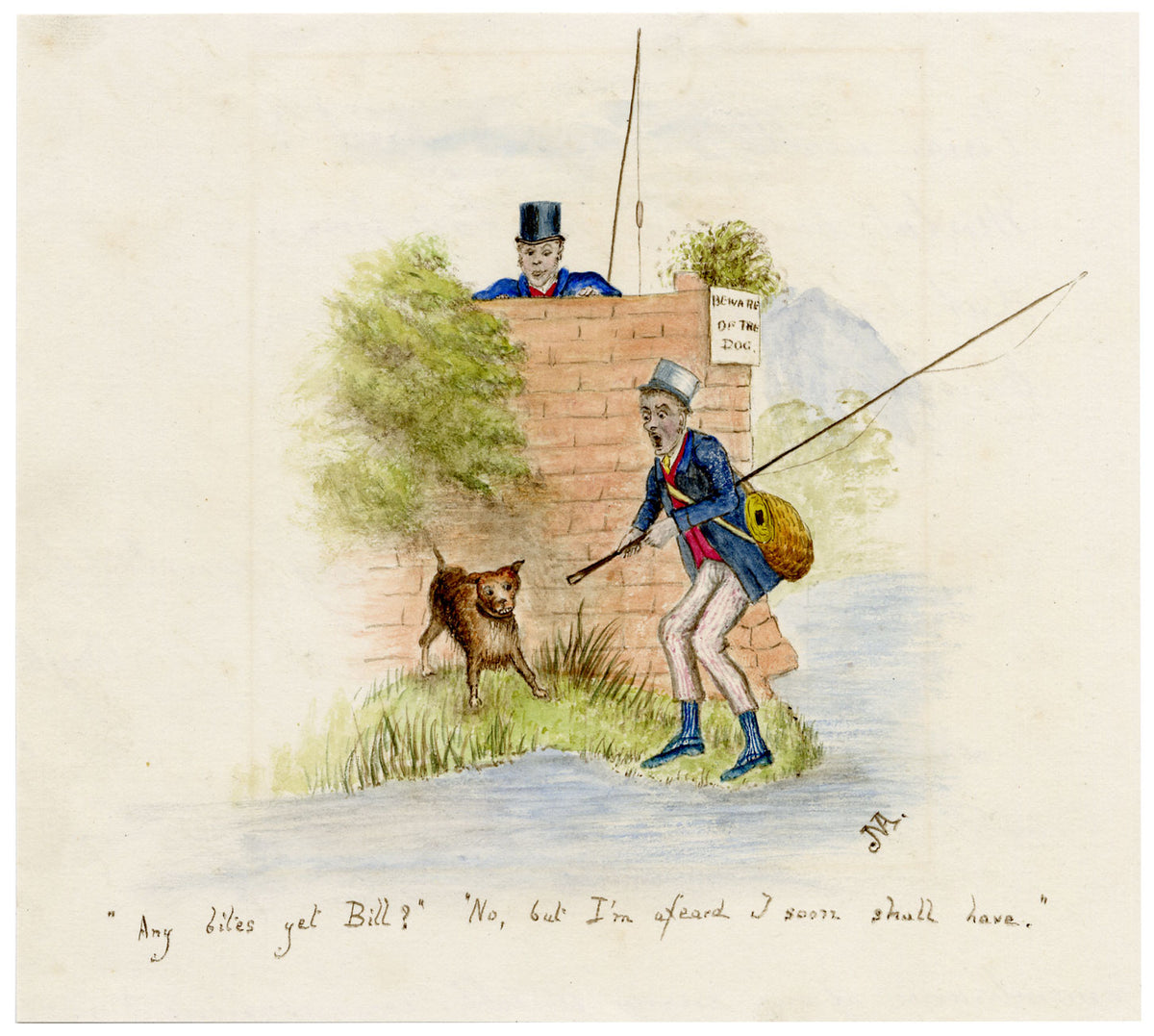 MA, Pescatore, cartone animato da schizzi di Seymour – acquerello di fine XIX secolo