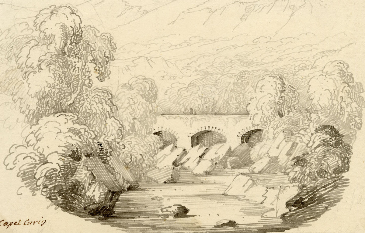 Charlotte Price, Bridge over the Llugwy, Capel Curig, Wales – 1840s ink drawing