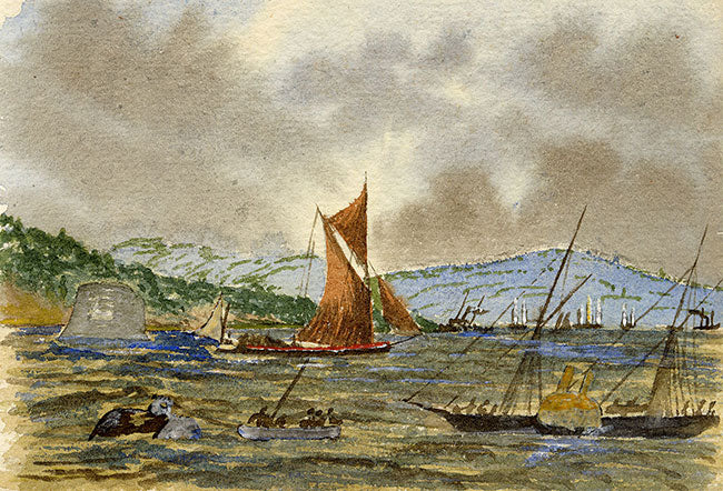 Cmdr Alfred M. Causton RN, Thames Estuary at Sheerness, Kent – 1874 watercolour