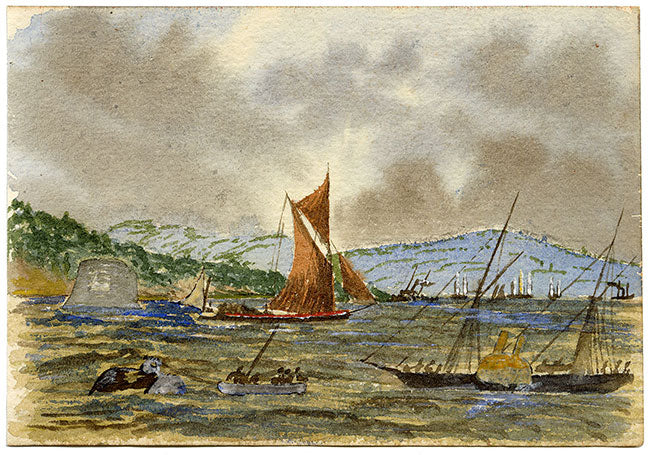 Cmdr Alfred M. Causton RN, Thames Estuary at Sheerness, Kent – 1874 watercolour