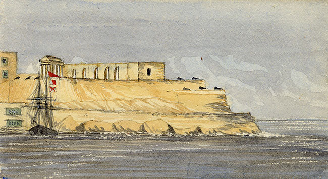 Cmdr Alfred M. Causton RN, Fort Saint Elmo, Malta – 1870 watercolour painting