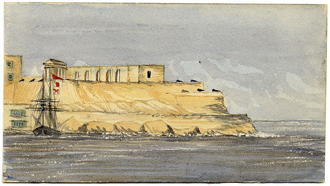 Cmdr Alfred M. Causton RN, Fort Saint Elmo, Malta – 1870 watercolour painting