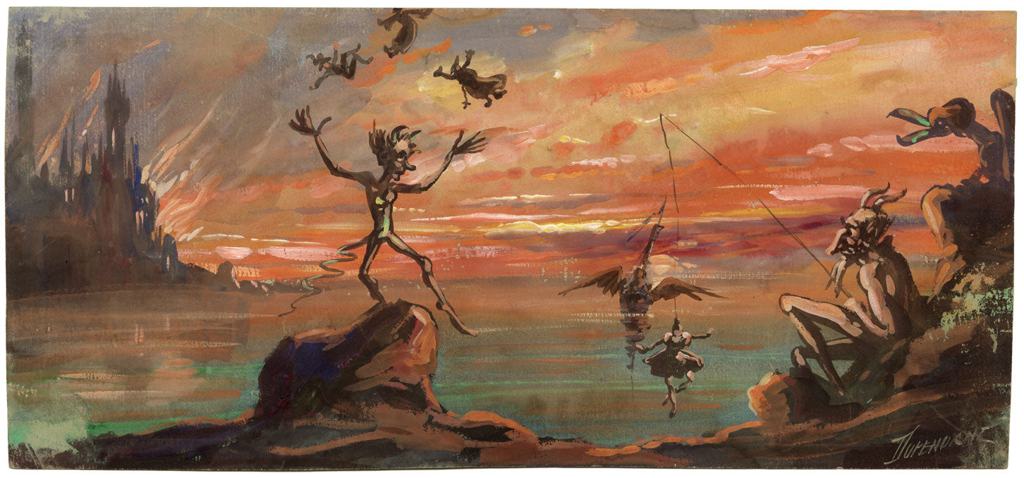 Alexandre Dupendant, Vision of Hell; Satan & Ghoul – c.1870 gouache painting