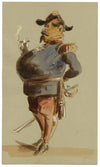 Alexandre Dupendant, French General Caricature – c.1870 watercolour painting