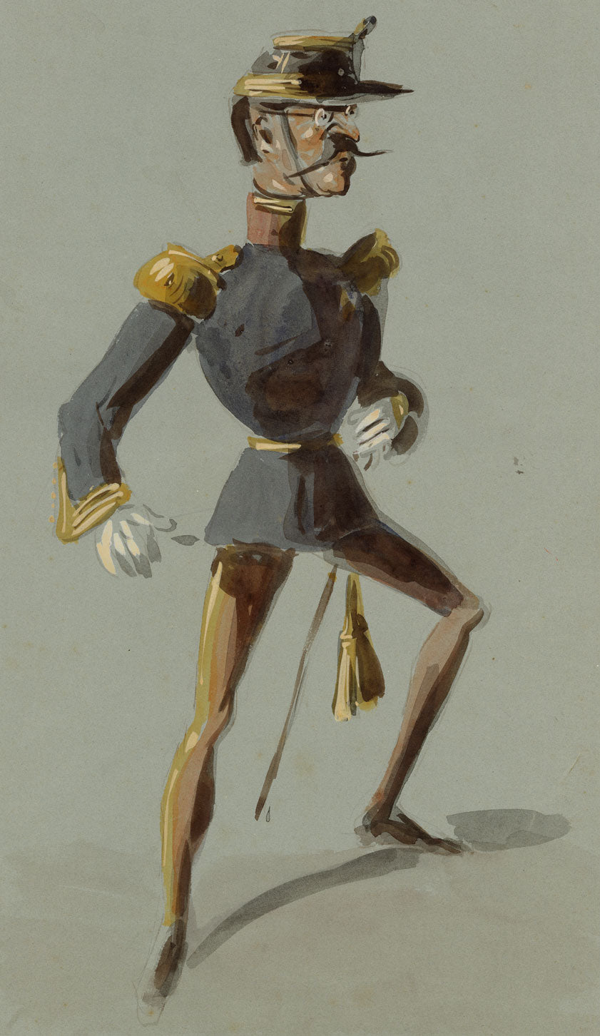 Alexandre Dupendant, French Officer Caricature – c.1870 watercolour painting