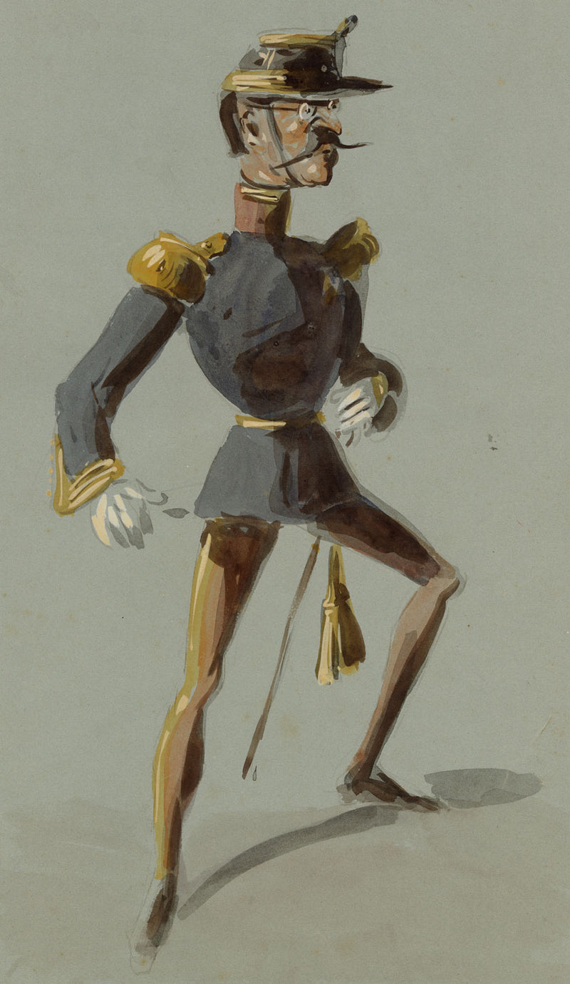 Alexandre Dupendant, French Officer Caricature – c.1870 watercolour painting