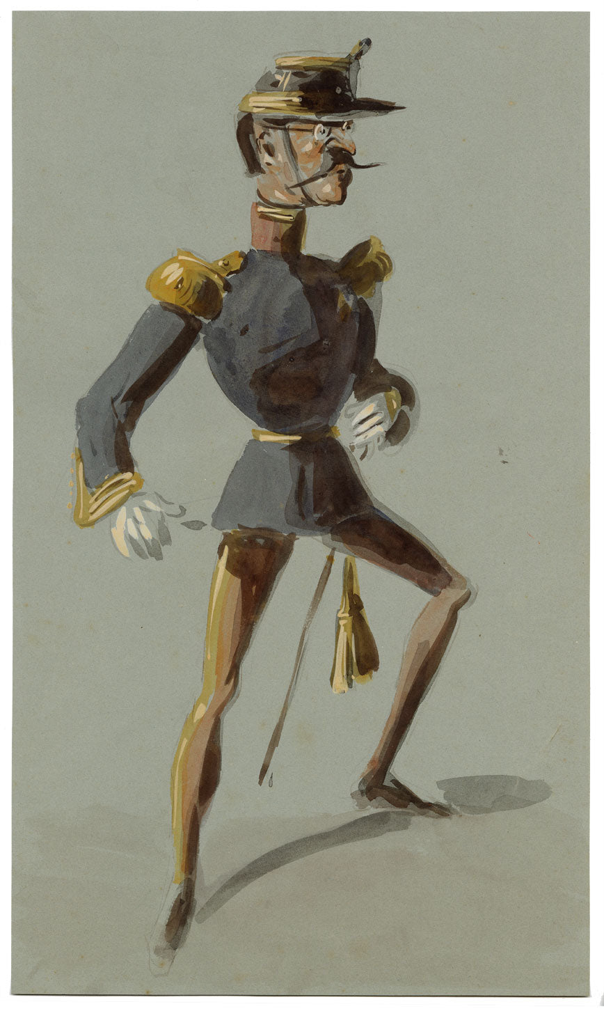 Alexandre Dupendant, French Officer Caricature – c.1870 watercolour painting