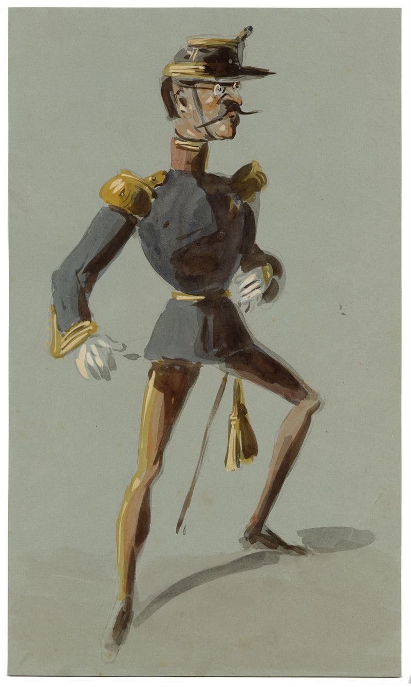 Alexandre Dupendant, French Officer Caricature – c.1870 watercolour painting