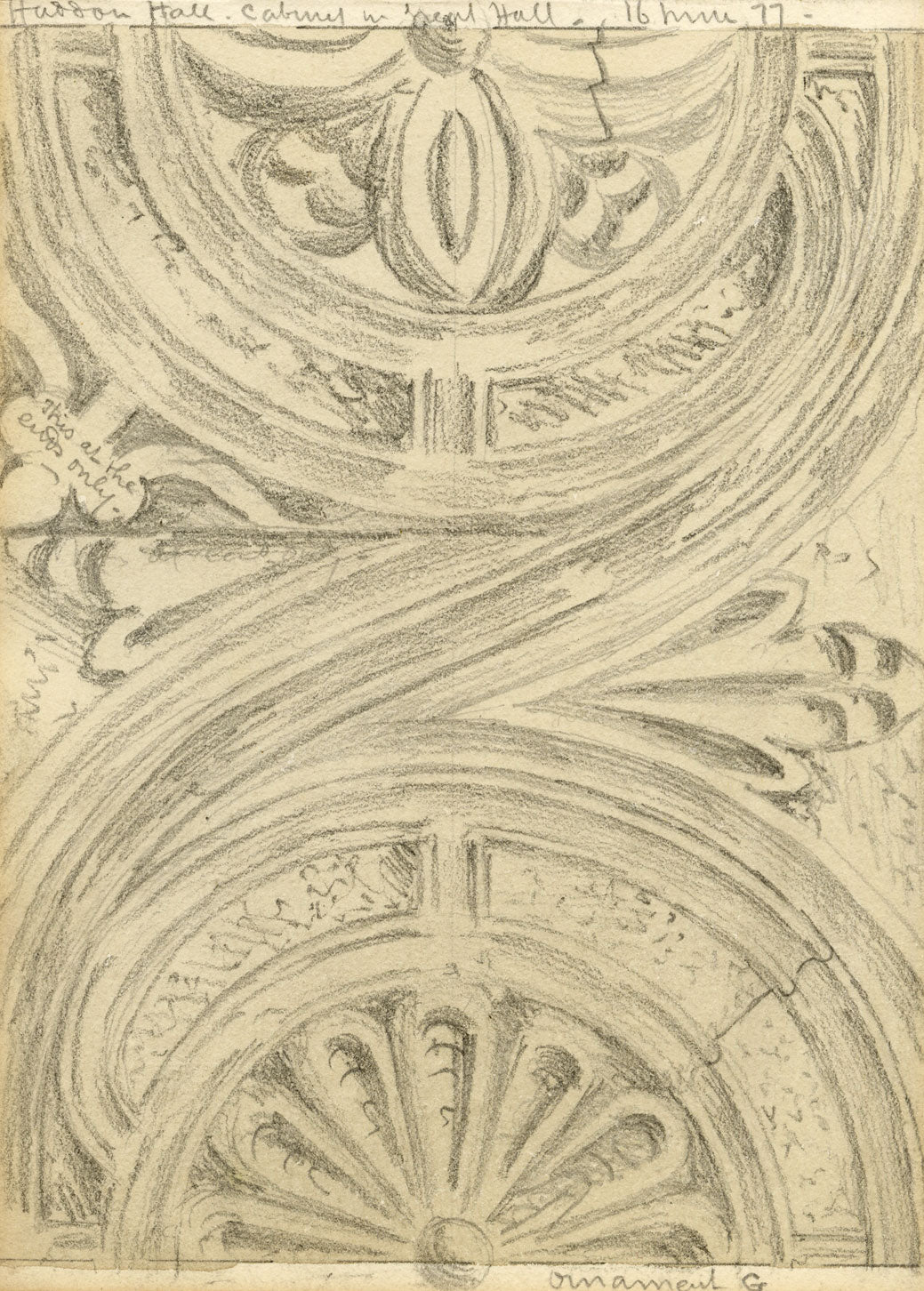 Philip J. Marvin, Cabinet Ornament, Haddon Hall – Original 1877 graphite drawing