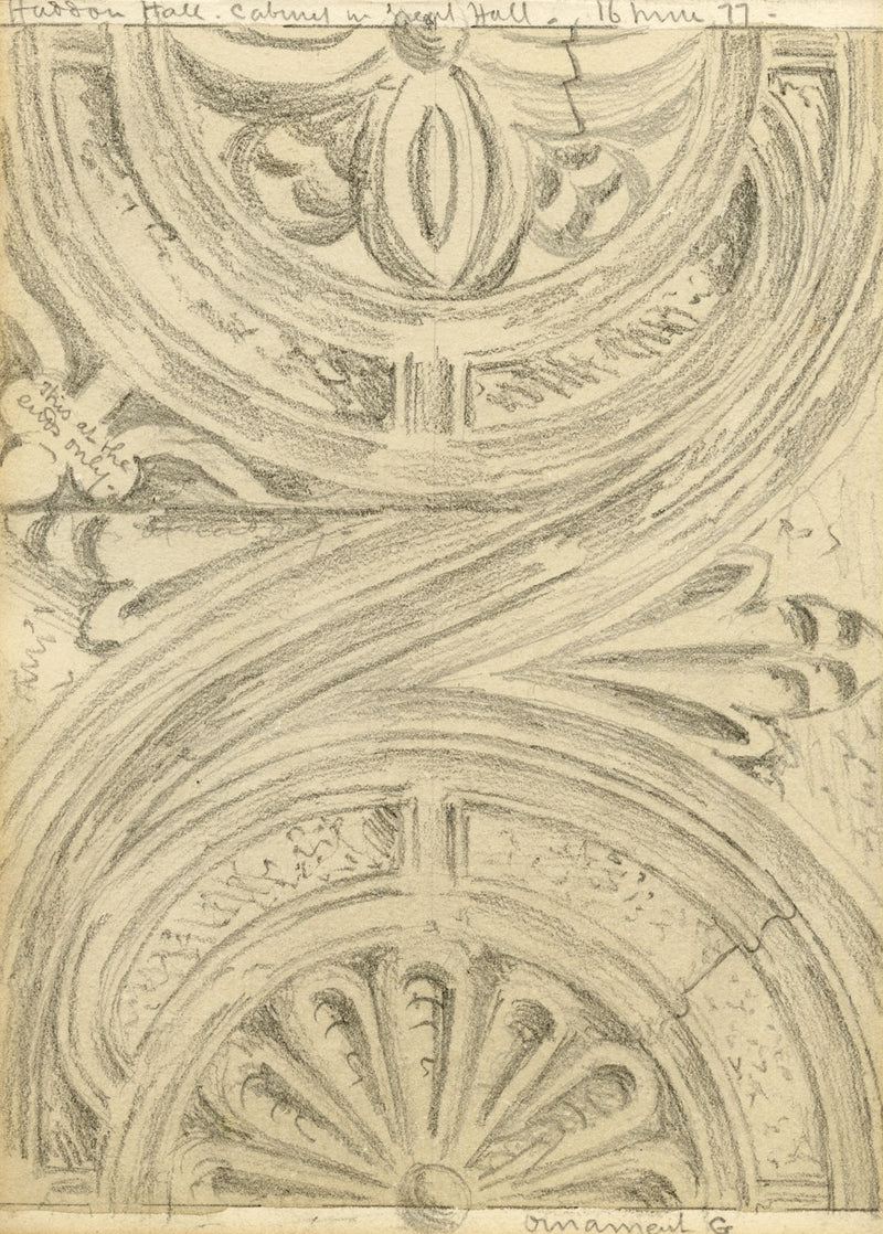 Philip J. Marvin, Cabinet Ornament, Haddon Hall – Original 1877 graphite drawing