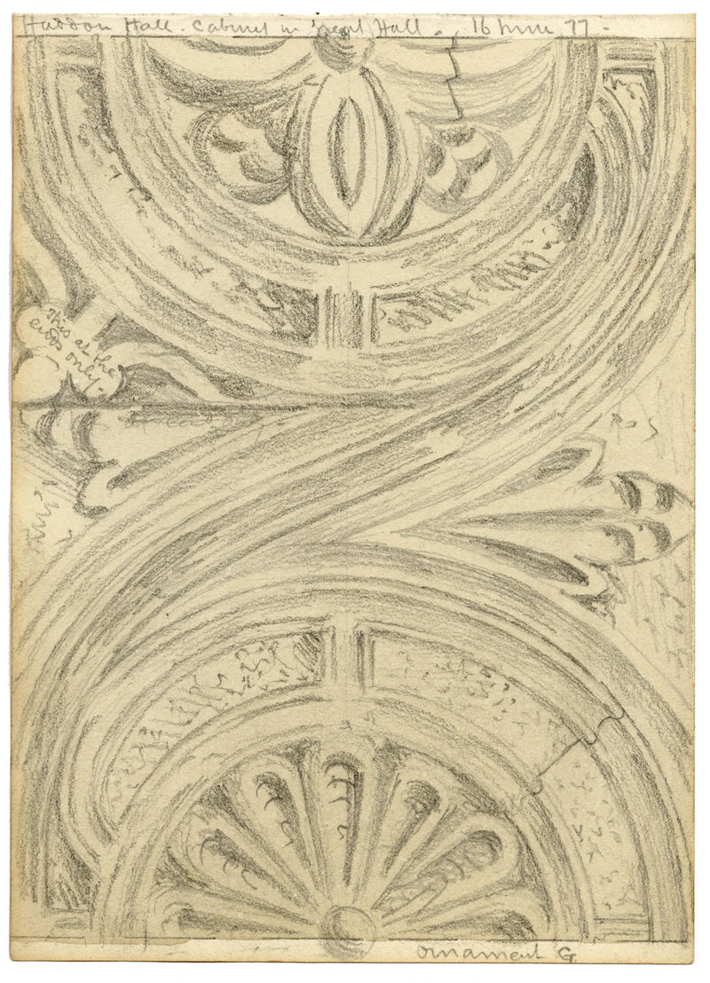 Philip J. Marvin, Cabinet Ornament, Haddon Hall – Original 1877 graphite drawing